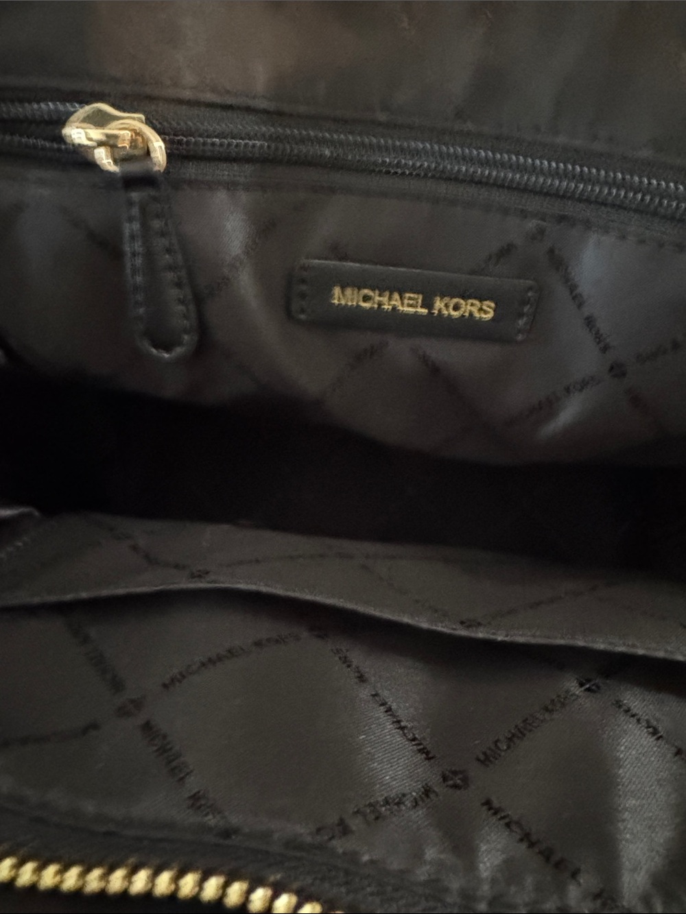 Michael Kors Black Leather Satchel with Gold MK Charm - Picture 4 of 5